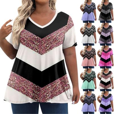 Womens Plus Size Tops Shorts Sleeve Shirts V Neck Casual Clothing Clothes Printed Tops