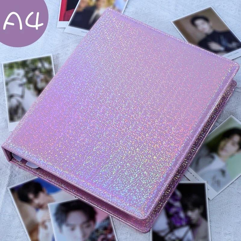 Laser Farbe A4 Fotokarten-Ordner D-Ring Groß 9-Fächer Sammelbuch 3-Zoll Fotoalbum PU-Leder Foto-Halter Koreanisch Kpop