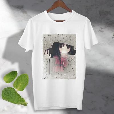 Anime Mädchen Manga 100% Baumwolle T-Shirt Herren T-Shirts Oberteil Regnende Fenster ideales Geschenk Unisex T-Shirt Oberteil