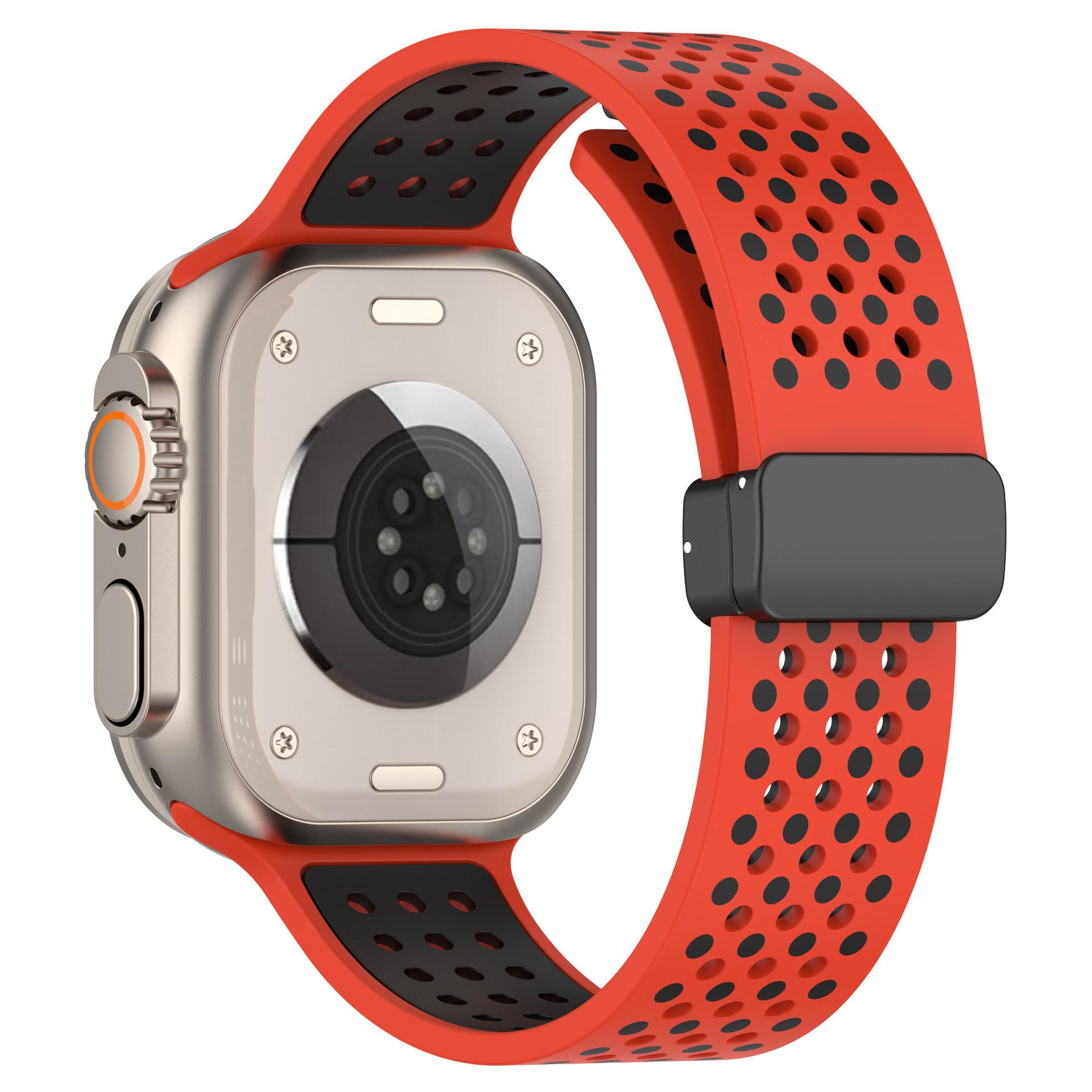 

KALEBOL Magnetic Silicone Strap for Apple Watch Series 10 9 8 7 SE 6 5 4 3 2 1 42mm 41mm 40mm 38mm Dual Color Watch Band Red+Black