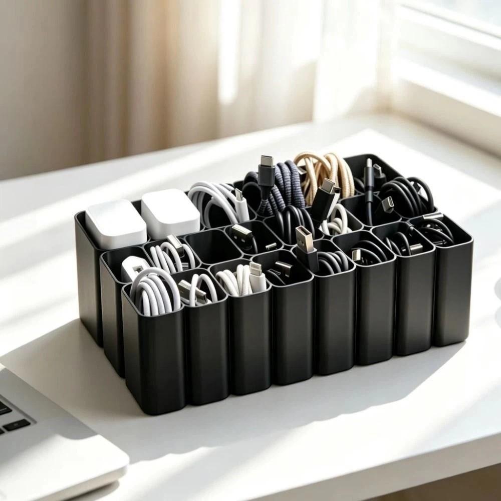 11/22 Grids USB Cord Storage Box 3D Printed USB Cord Organizer Desktop Organization
