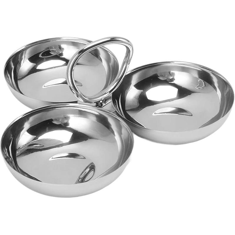 304 Stainless Steel Serving Plate, 3 IN 1 Fruit Bowl Snack Plate, Reusable Dessert Plates, Fruit Plate for Fridge, Simple Snack Tray, Portable Mmol/L