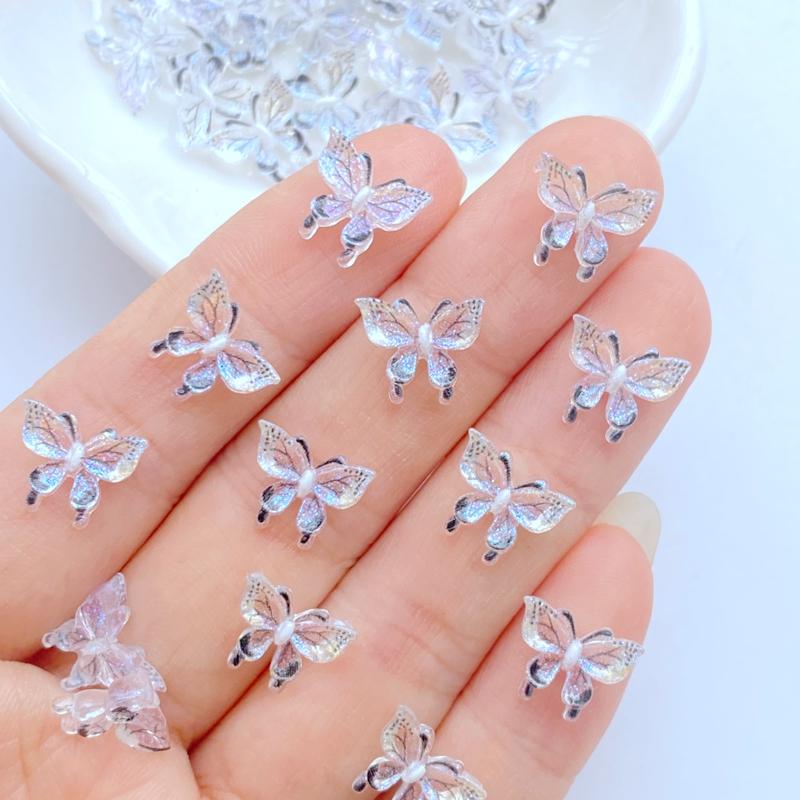 50Pcs New Cute Mini 9*11mm Shiny Butterfly Flat Back Resin Scrapbooking DIY Jewelry Craft Decoration Accessories