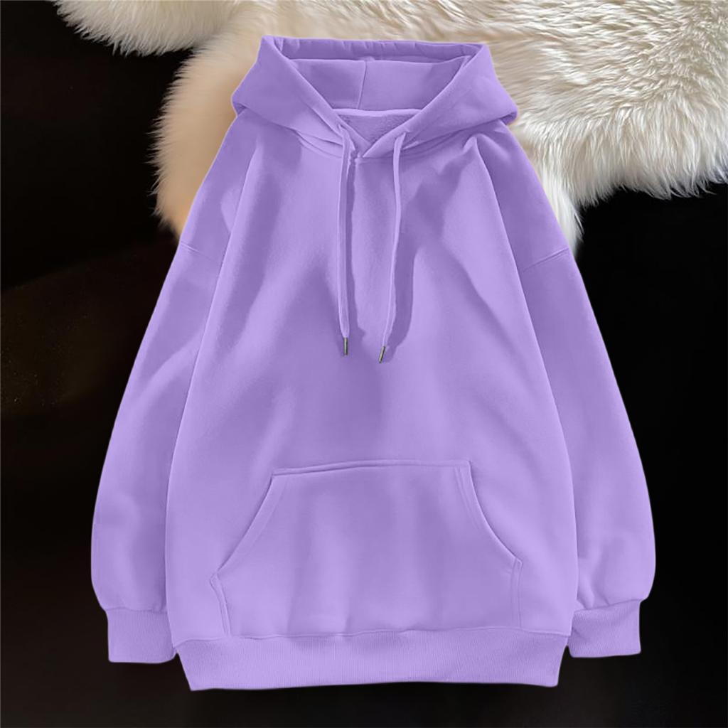 Ladies' Casual And Fashionable Solid Color Long Sleeved Hooded Warm Shirt Loose And Comfortable Hoodie