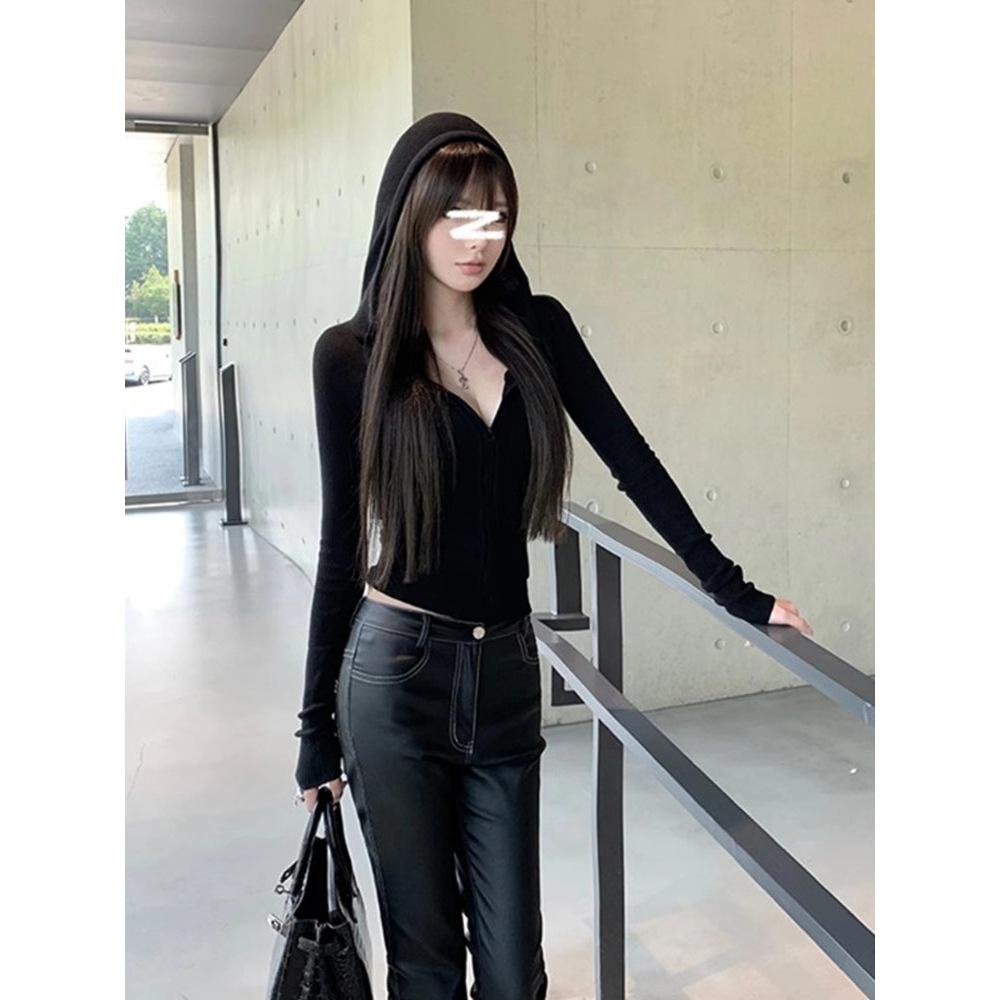 Jaqueta Curta com Capuz Estilo Coreano para Mulheres - Algodão Puro Slim Fit, Manga Longa, Top Esportivo Casual, Primavera/Outono 2025.