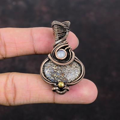 Dinosaur Bone Pendant Rainbow Moonstone Pendant Copper Wire Wrapped Pendant Handmade Jewelry Gemstone Pendant Copper Jewelry Gift For Women