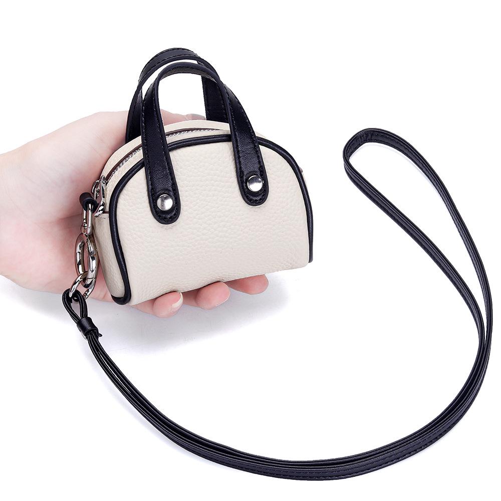 Genuine Leather Mini Lanyard Coin Purse - Ladies Bowling Style Lipstick Storage Bag