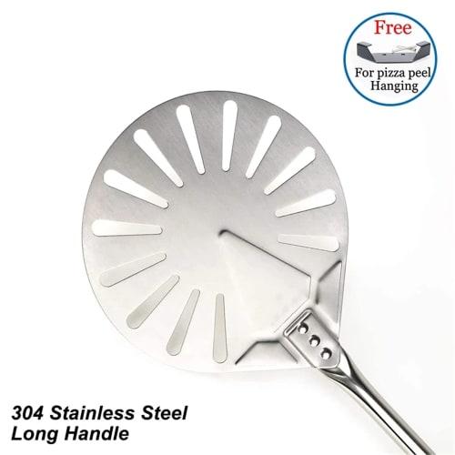 9" Round 304 Stainless Steel Pizza Peel with 56" Detachable Long Handle and Holes, High-Temperature Resistant, for Peeling Homemade Pizza Bread