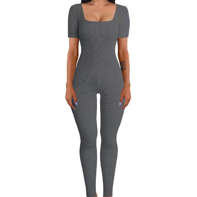New Women'S Jumpsuit For Autumn And Winter, Threaded Square Collar, Hip Lifting, Slim Fit And Sexy Jumpsuit