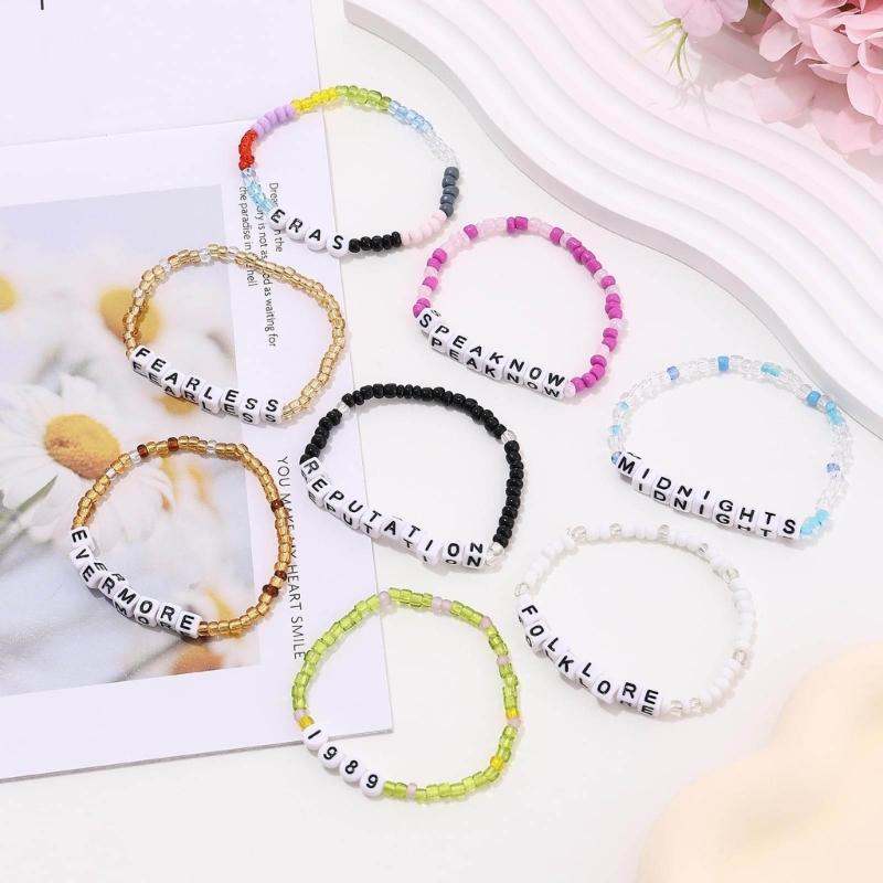 11Pcs Unique Swiftie Bracelets Adjustable Stretch Beaded Beach Bracelets Bohemian Swiftie Letter Bead Wristband Jewelry