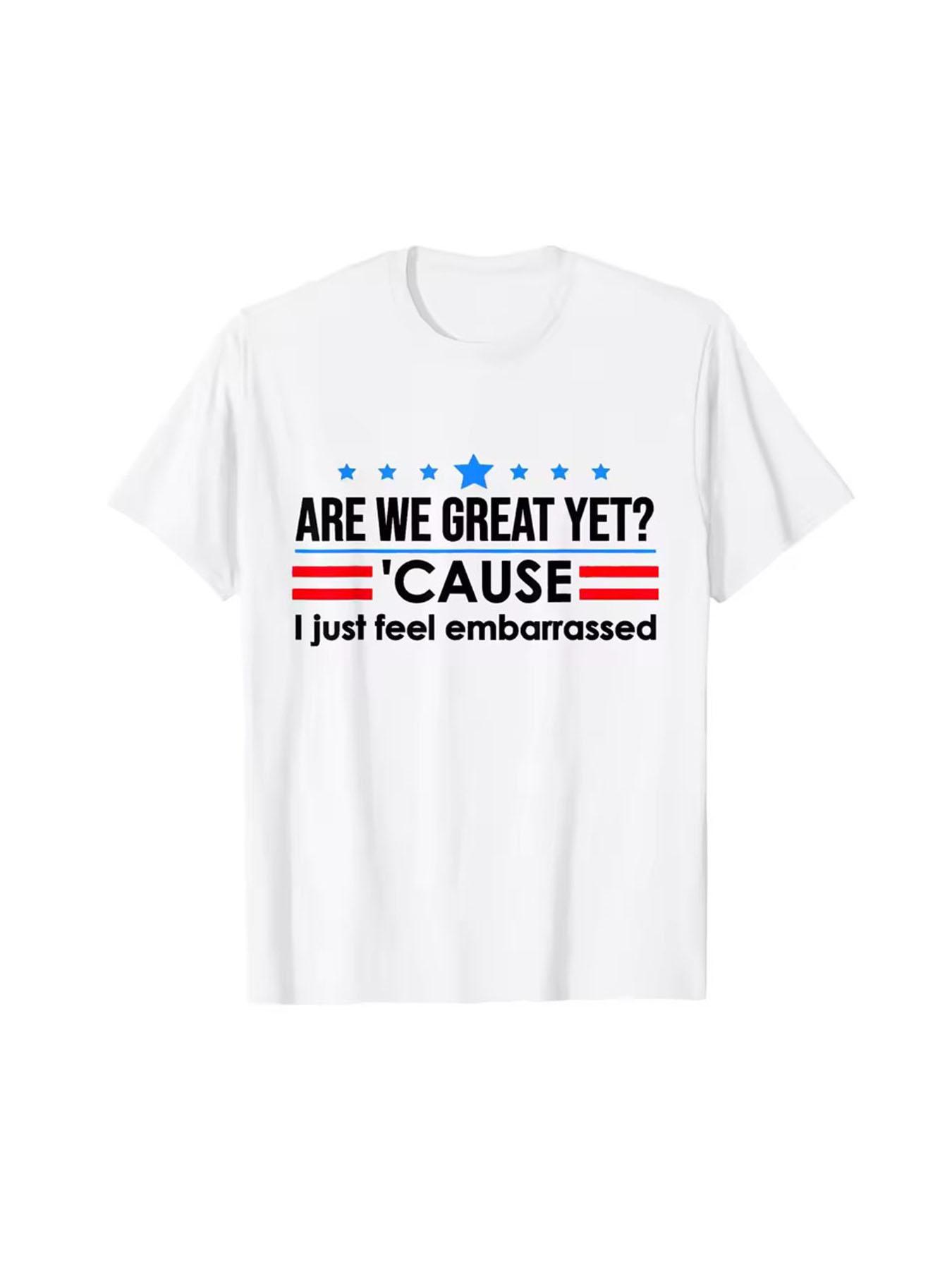 New Pure Cotton UnisexsTShirt with Are We Great Yet American Flag Print for Casual Wear Graphic Tee Breathable S