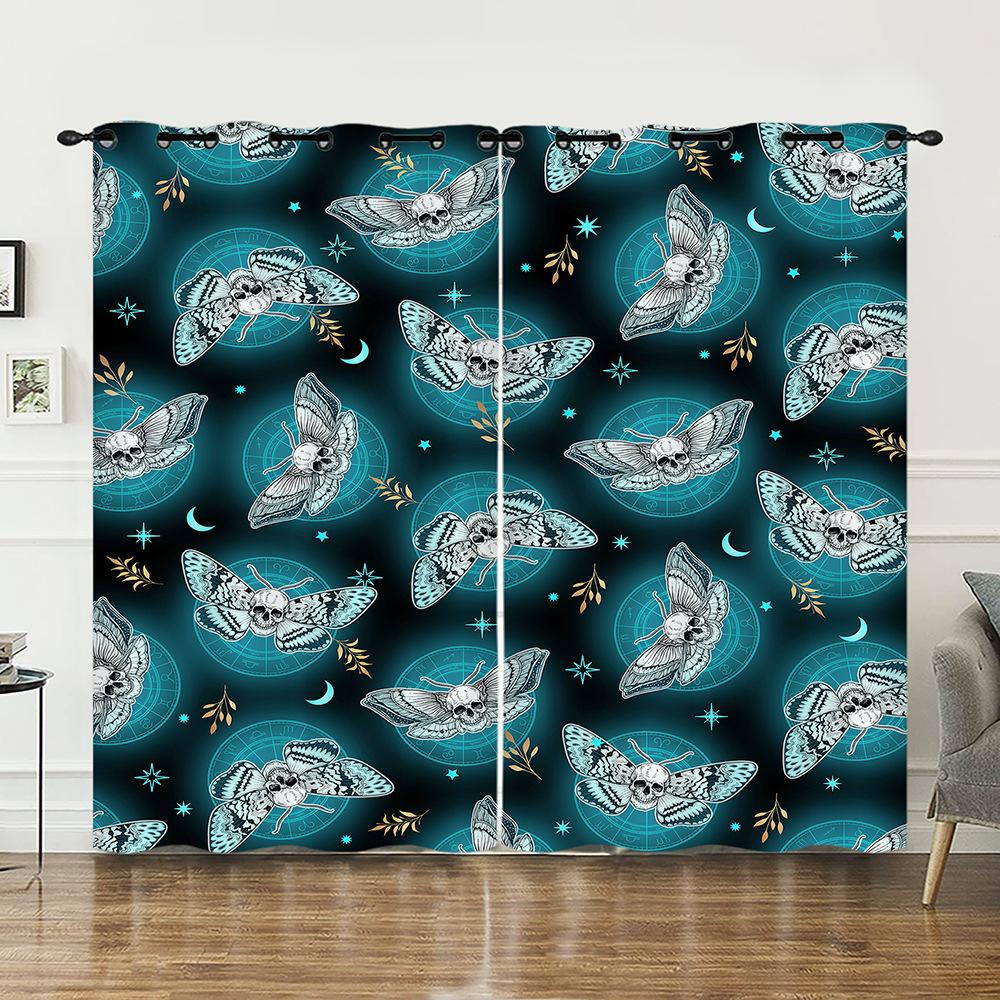 Curtain Skull Wind Bedroom Living Room Shade Digital Printing Shade Curtain Punching One Piece