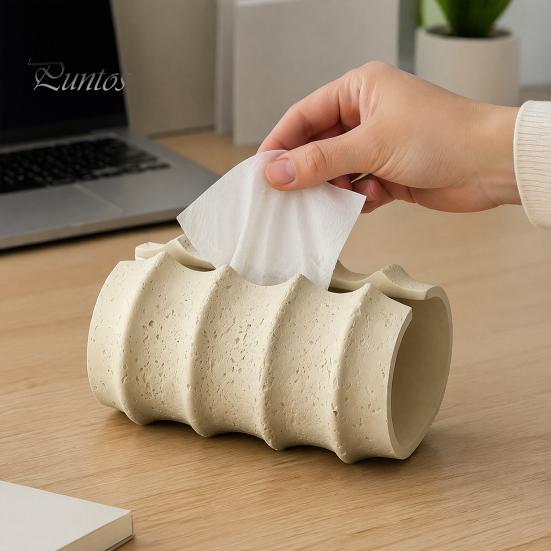 Soft Furnishing Ornament Sandstone Style Tissue Box Cover, Decorative Napkin Holder, Minimalist Travertine Cover Paper Towel Dispenser for Bathroom