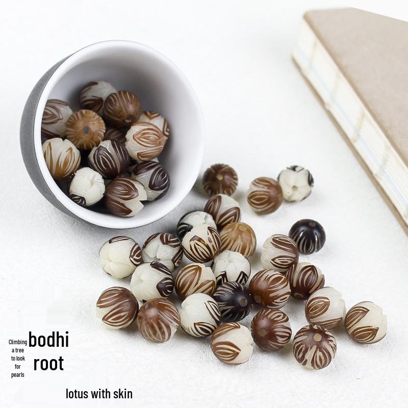 Bodhi Root Seed Carved Lotus 14MM Loose Beads for DIY Buddhist Bracelet Accessories