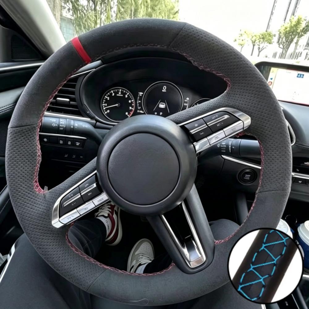 Auto Interior Accessories Hand Stitched Breathable Suede Leather Steering Wheel Cover For Mazda 3 Axela CX-30 MX-30 2019- 2022