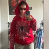 Hip Hop Women Hoodies Gothic Spider Web Print Hooded Zip Up Jacket Coats Grunge Y2k Oversized Streetwear Men's Sweatshirt Tops