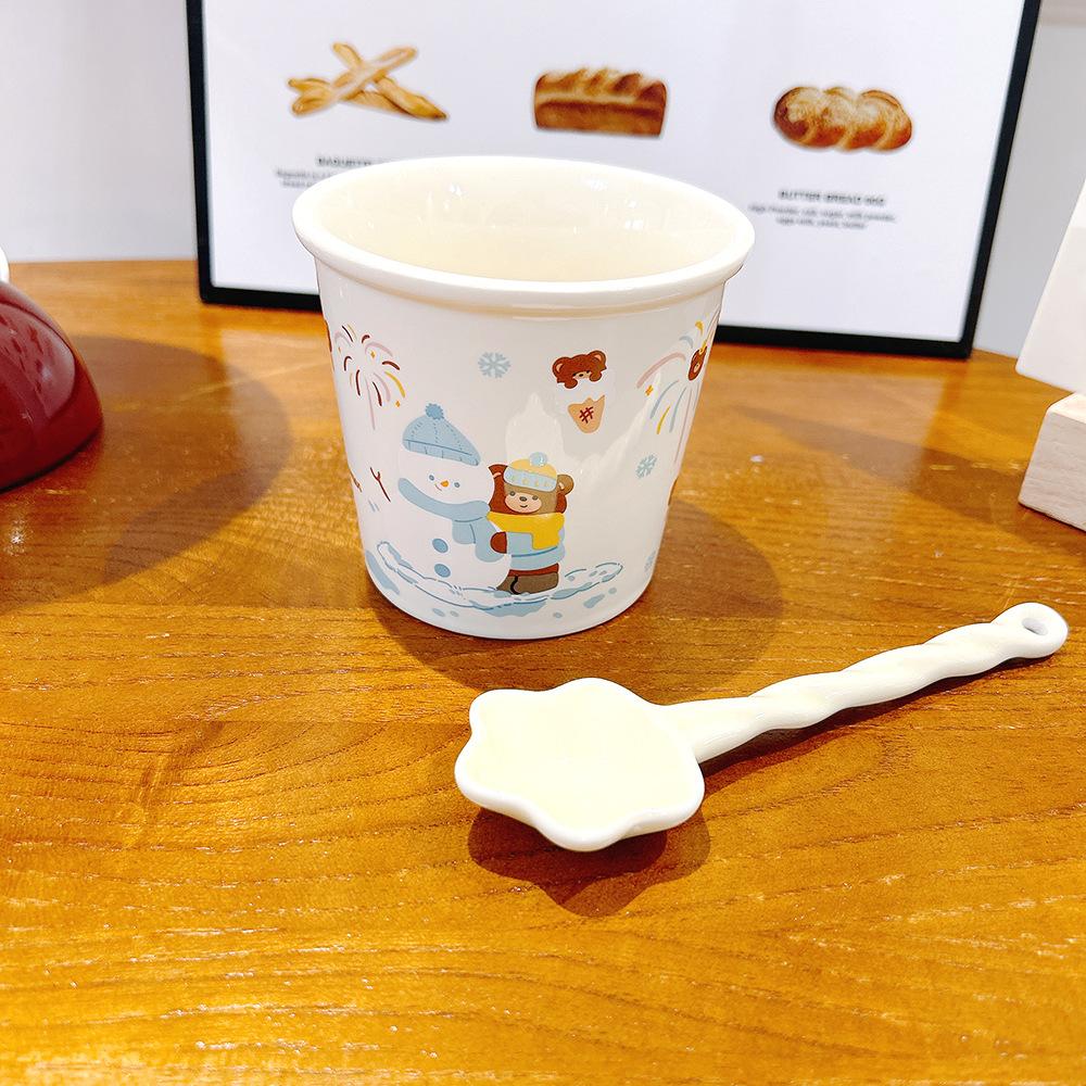 Cute Cartoon Snowman Bear Large Capacity Holding Ceramic Cup Coffee Cup Christmas Water Cup High Appearance Gift
