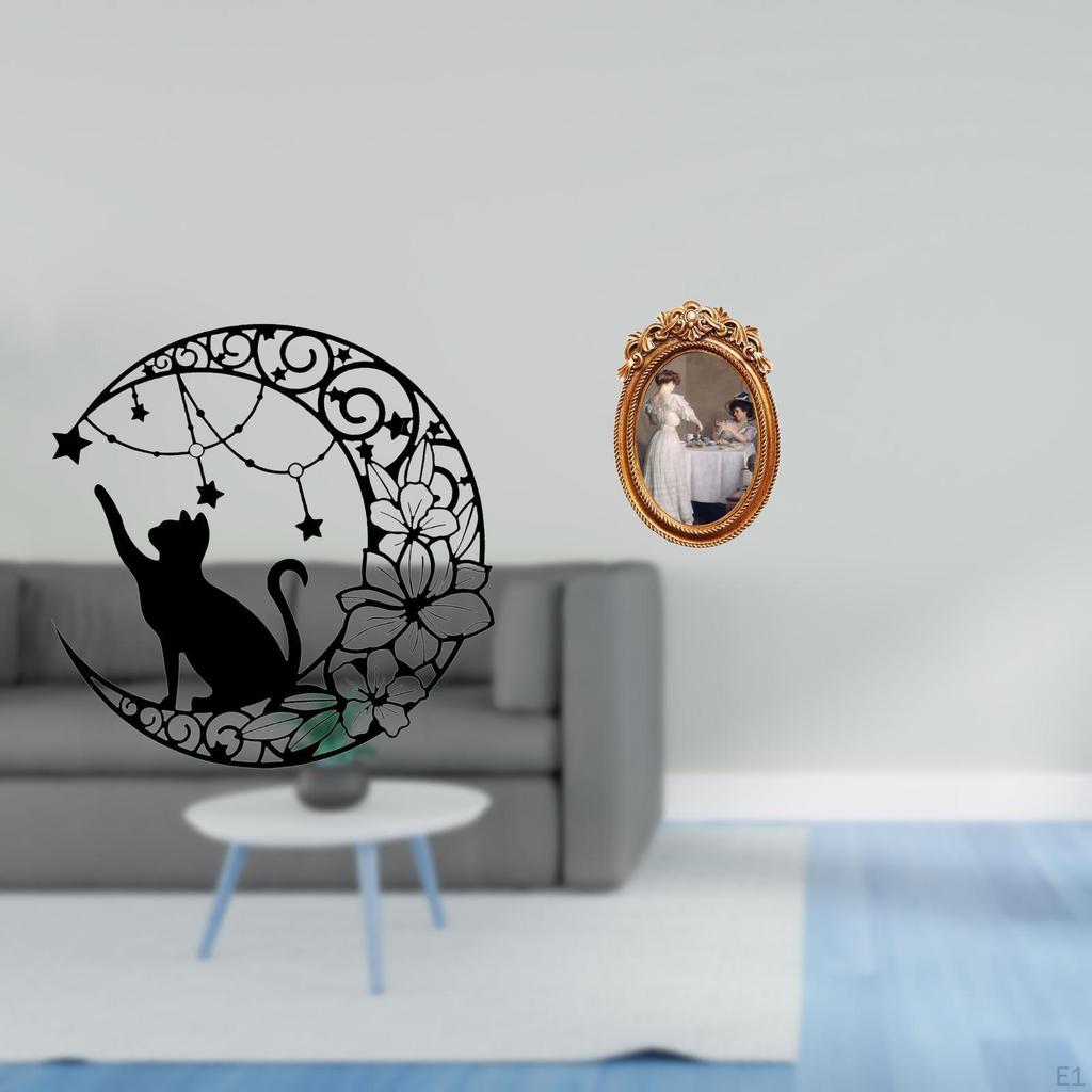 Moonlit Cat Sculpture Frame for Wall And Tabletop Display Black Metal Picture Holder Ornate