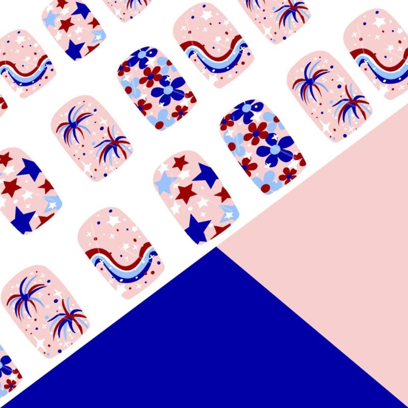 Square Press on Nail 4th of July Fake Nail Independence Day Glues on Nail Patriotic False Nail Full Cover Fake Nail
