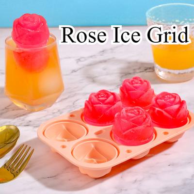 6-grids Elegant Rose Shaped Ice Cube Mold Reusable Silicone IceTray Flower Ice Ball Mold DIY Whiskey Mold for Summer Drinks 1pcs