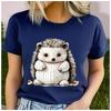 Women's Polyester 100%  interesting hedgehog Print T-shirt Loose round Neck Casual Short Sleeve Fashion Top  Clothing Summer