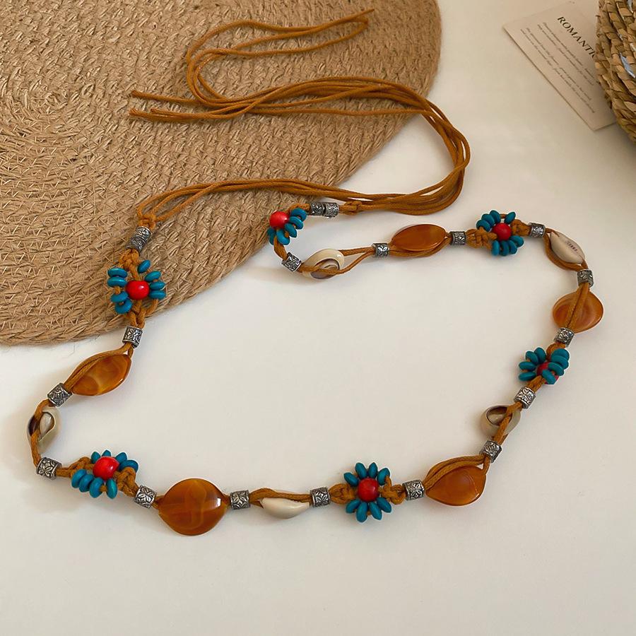Ethnic Style Wax Rope Wood Bead Acrylic Woven Oval Waist Chain Temperament Belt Versatile Waist Jewelry