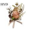 Elegant Rose Boutonniere Bud Wedding Flower Set, Wrist Corsage for Bride Bridesmaid Realistic Brooch & Groom Groomsman, Artificial Silk Floral