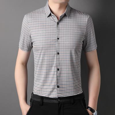 Letní Nová Pánská Kostkovaná Košile s Krátkým Rukávem Business Košile Nežehlivá Trendy Značka Korejská Verze Módní Pánský Styl