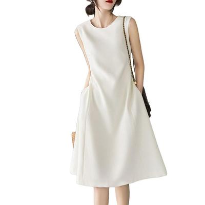 Sleeveless Crew Neck Skirt Solid Slimming Elegant Long Perfect for Office and and Winter [SDSXZWG] Women's Dress, Color, Simple, Dress, Casual, Skirt,