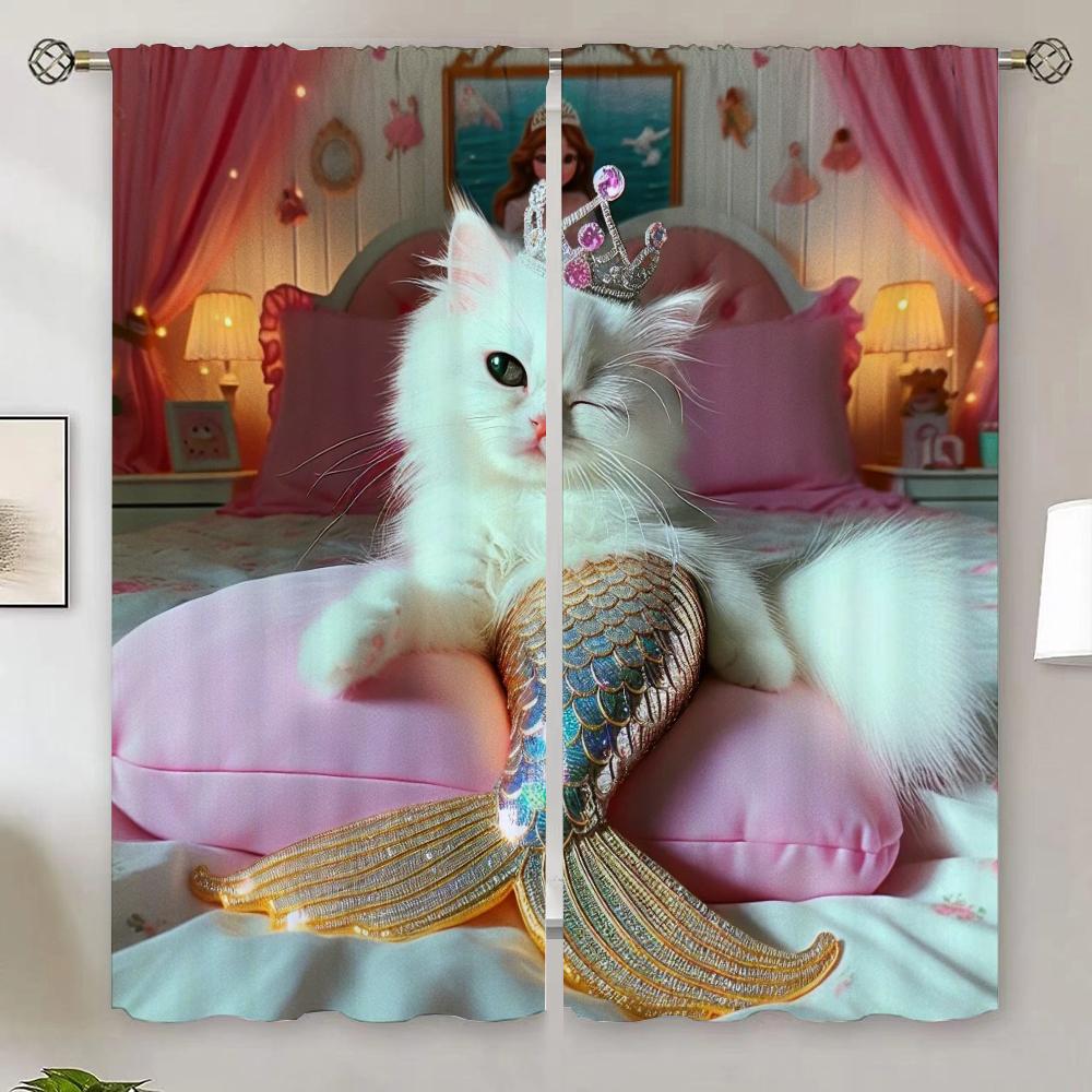

Русалка Кошка Элегантные Шторы для Гостиной Дешевые Вещи С Бесплатной Доставкой для Домашнего Интерьера Шторы Затемняющие Шторы W50xH70cmx2pcs-CL