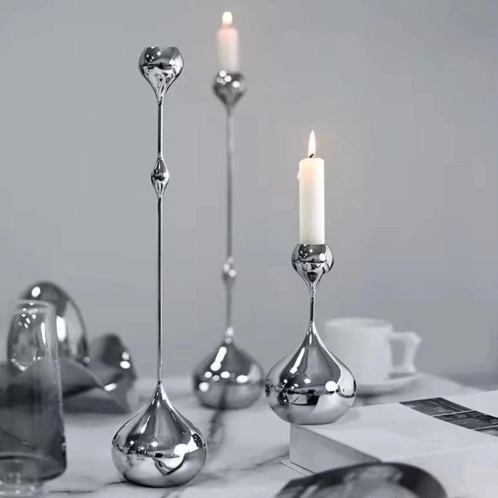 Centerpiece Decor Romantic Candle Holder European Style Luxury Metal Candlestick Silver Table Decoration Fine Dining