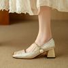 New Chinese style Mary Jane women's shoes spring thick heel cheongsam shoes medium heel horse skirt shoes small fragrant style square head singl