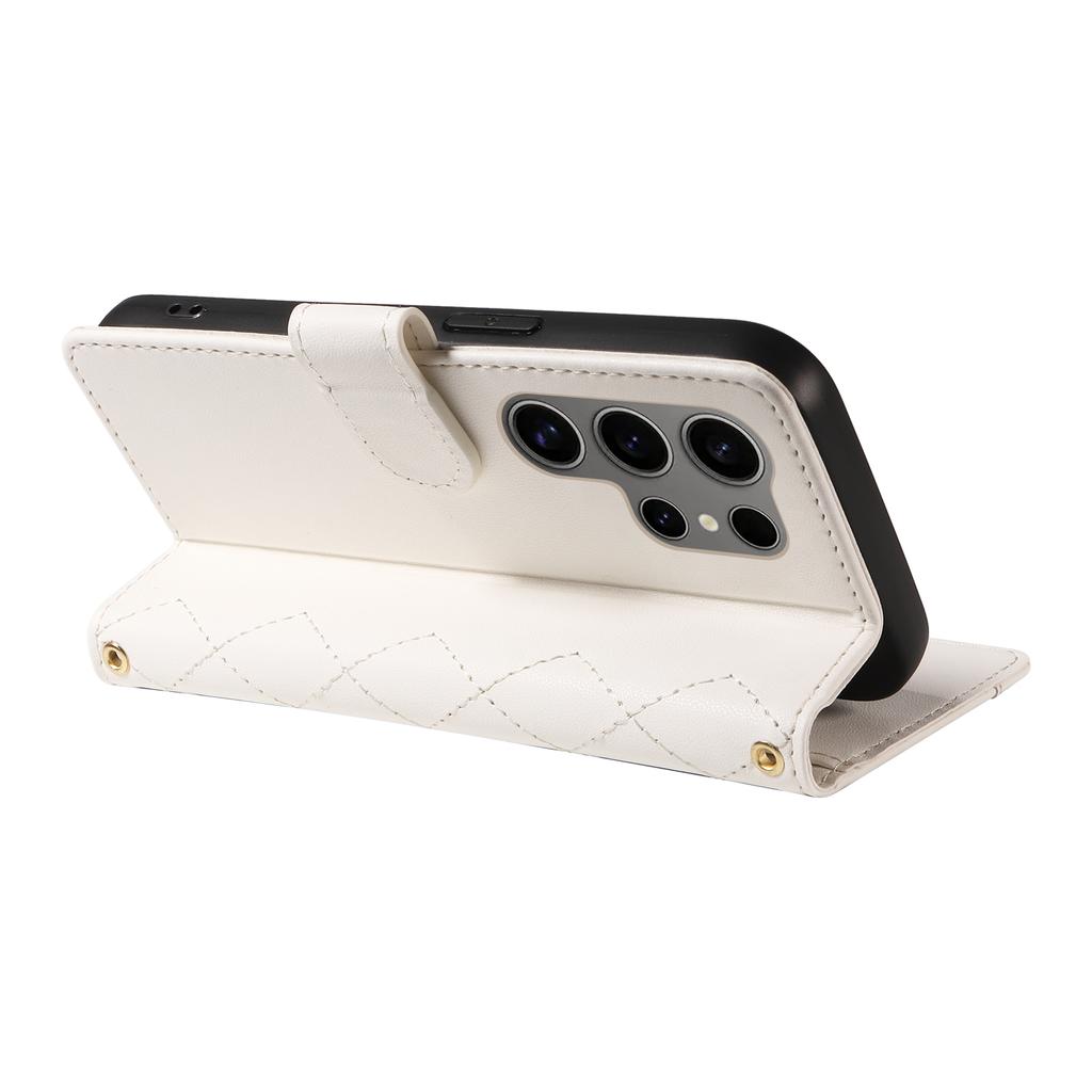 For Samsung Galaxy S25 Ultra Case Wallet Rhombus Leather Phone Cover with Shoulder Strap,Wrist Strap