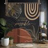 Abstract Zen Spa Shower Curtain Set Minimalist Bible Meditation Modern Aesthetic Contemporary Green Plant Leaves Monstera
