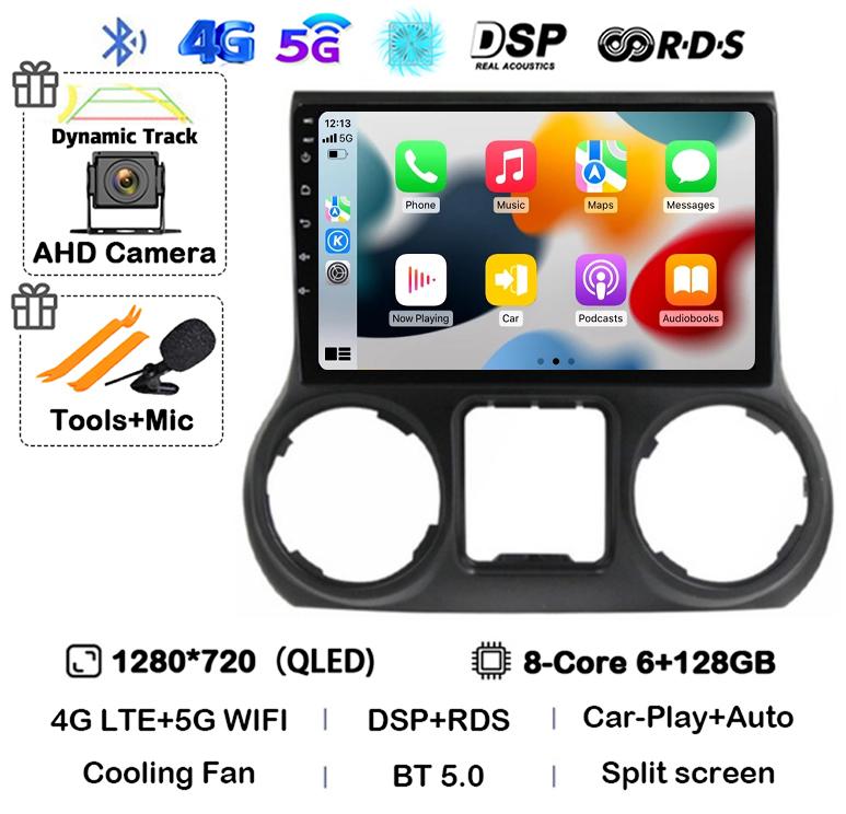Android 14 Carplay Auto WIFI+4G For Jeep Wrangler 3 JK 2010 2011 2012-2018 Car Radio Multimedia Player GPS 360 Camera Stereo DSP