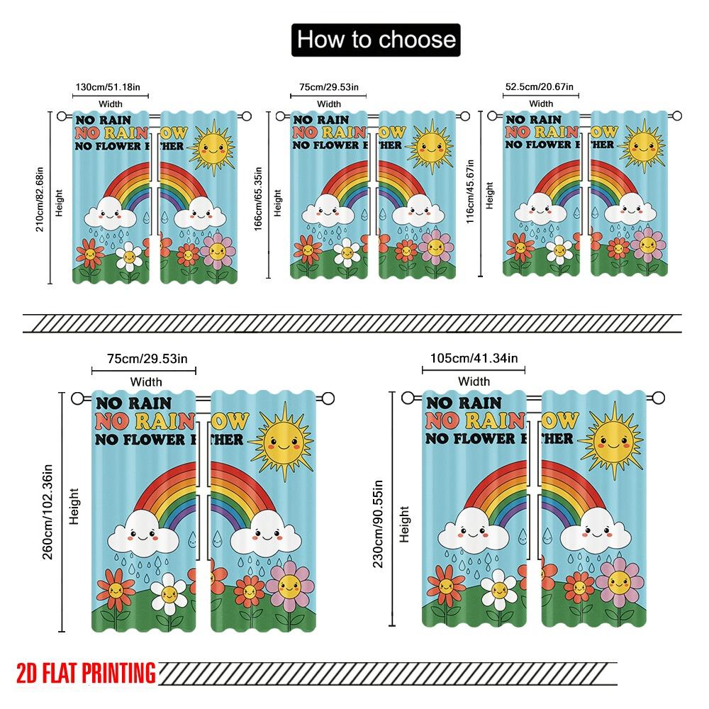 2pcs 2D Flat Printing Party Curtain Rainbow Flower Sun Clouds Fabric Without Electricity Festive Wall Decor Perfect for Gold