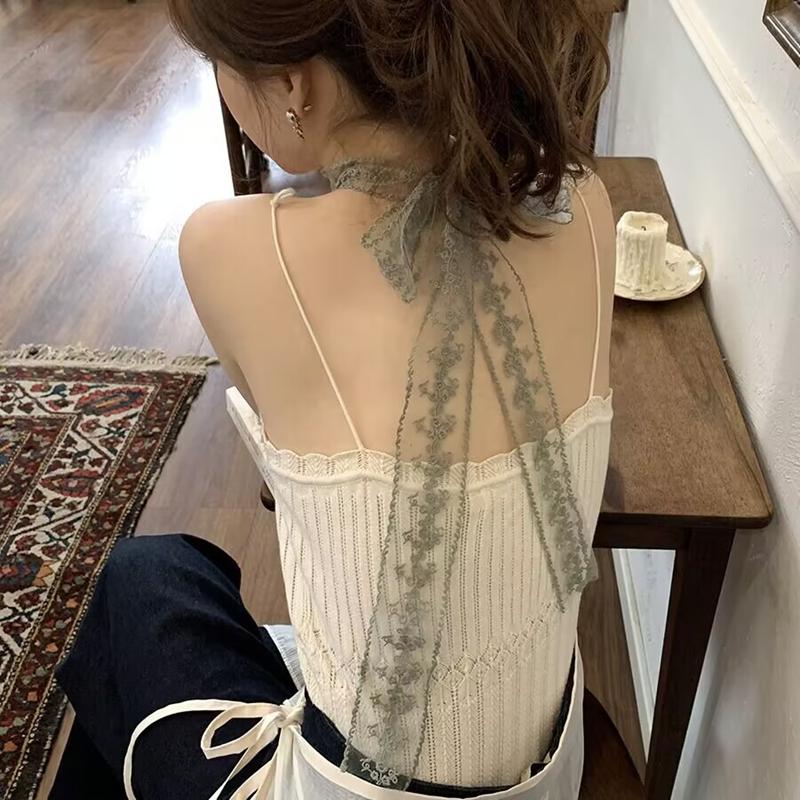 5.5*180cm Elegant Sweet Lace Flower Long Silk Scarf Trendy Girl Embroidery Neck Scarves Decoration Ribbon Headbands Ladies Tie
