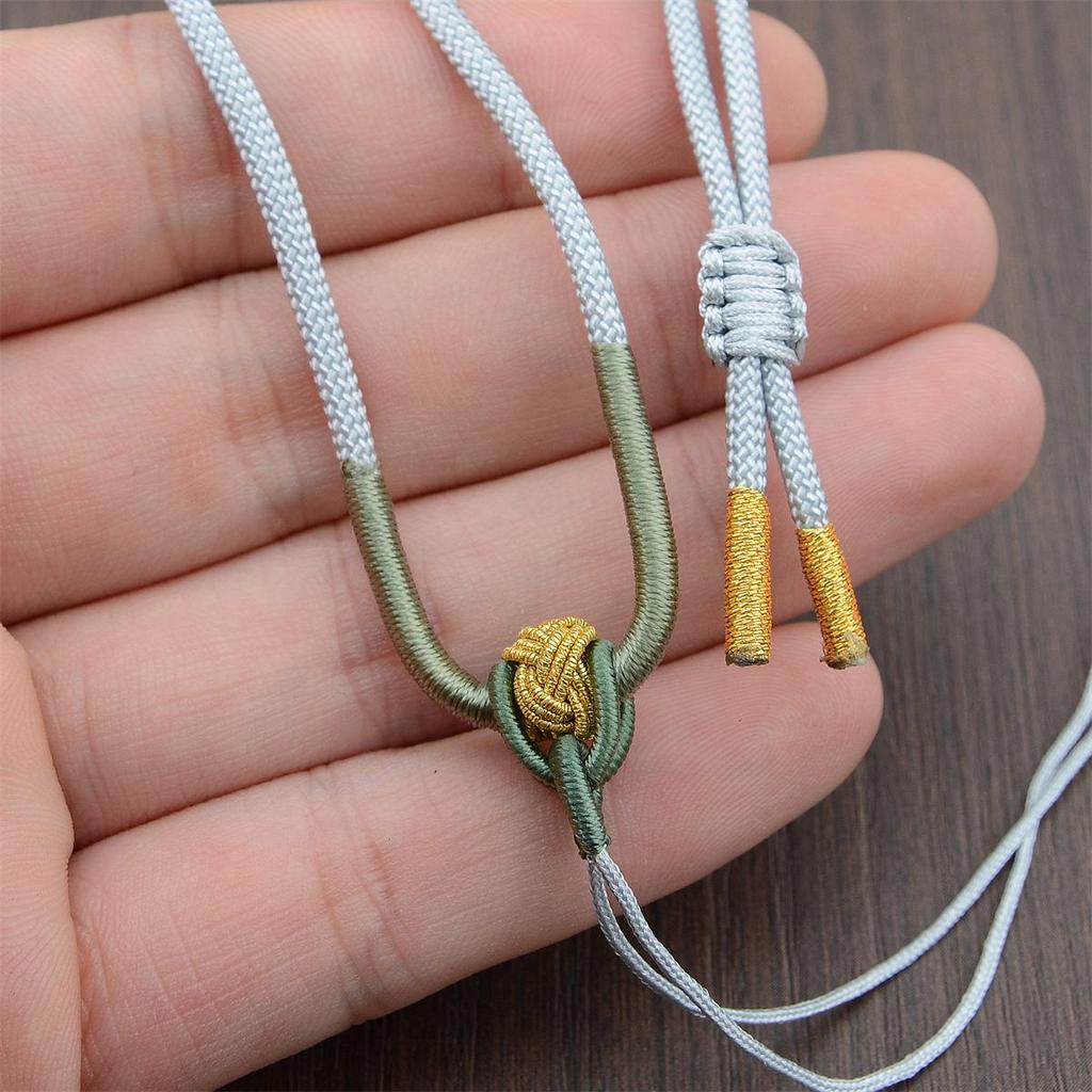 Adjustable Hand-Woven Necklace with Jade Agate Ruyi Pendant & Crystal Cord