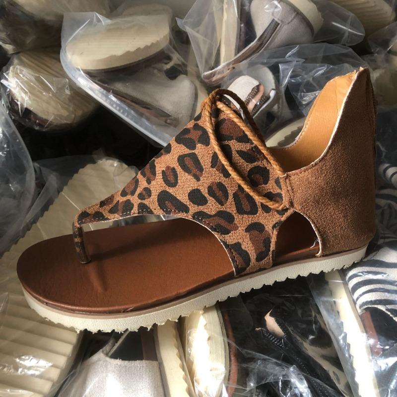 

Spring and summer large size hollow toe flat sandals women s leopard print casual beach sandals 36 цветной печати леопарда