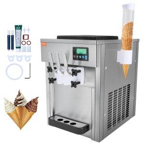 VEVOR Commercial Ice Cream Machine, 21 QT/H Yield, 1800W 3-Flavor Countertop Soft Serve Ice Cream Maker, 2 X 4L Hopper 2 X 1.8L Cylinder