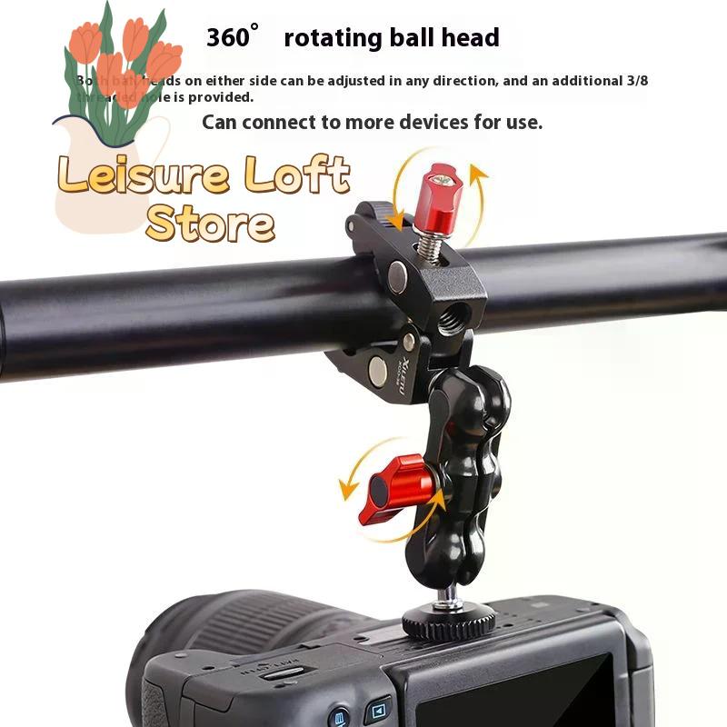 Camera Super Clamp with Double Ball Head - Aluminum Alloy Magic Arm for Monitor/Light/Mic Mounts, Multi-Position Photography Rig