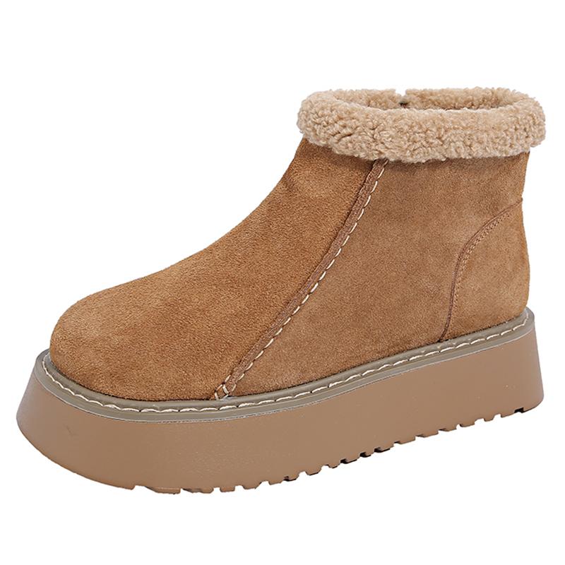 

Ботильоны на толстой платформе из плюша, женские зимние нескользящие толстые плюшевые зимние ботинки, женские ботинки из искусственной замши, сохраняющие тепло, с хлопковой подкладкой 35