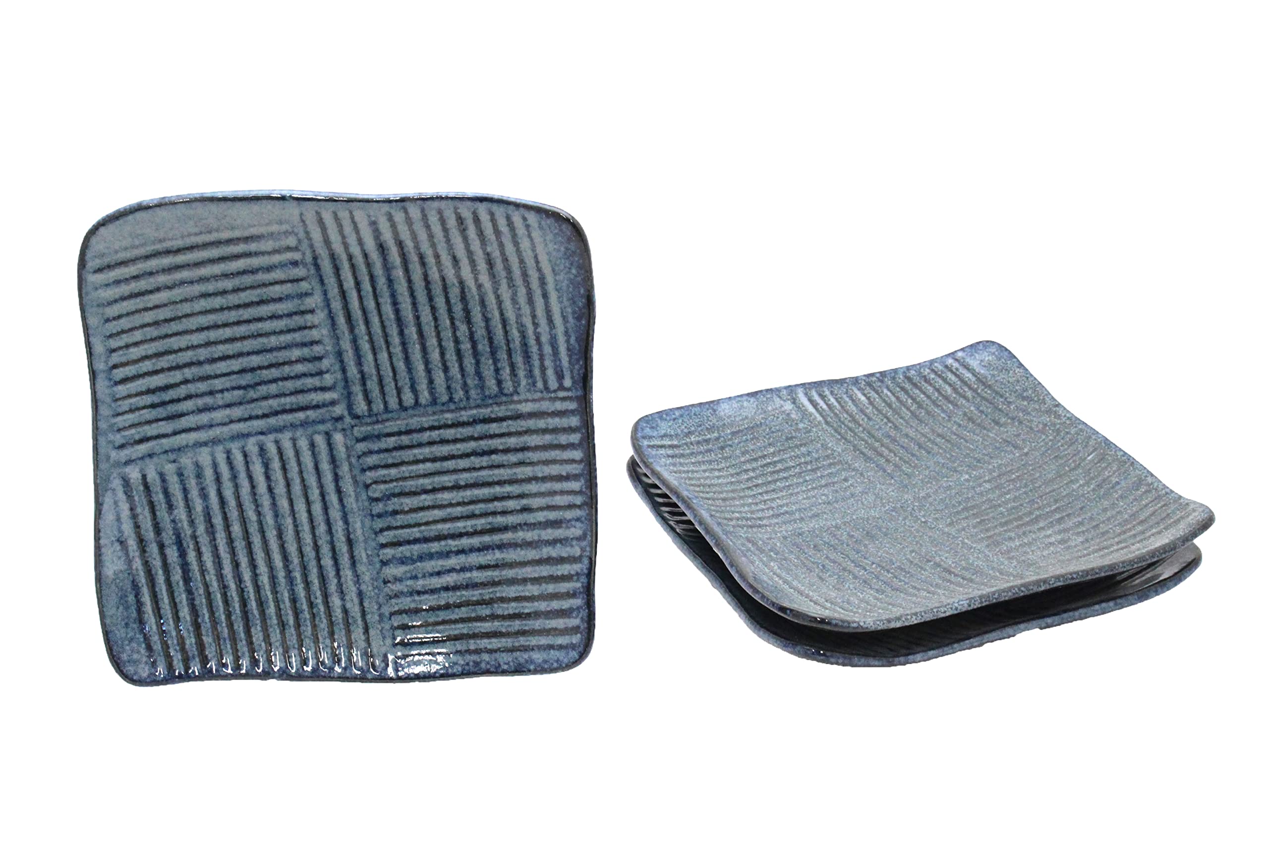 

Mino Ware Japanese Cafe Series Sasabune Square Plates, Indigo Snow Design, Set of 3 (Size: 20cm x 20cm x 3.8cm)