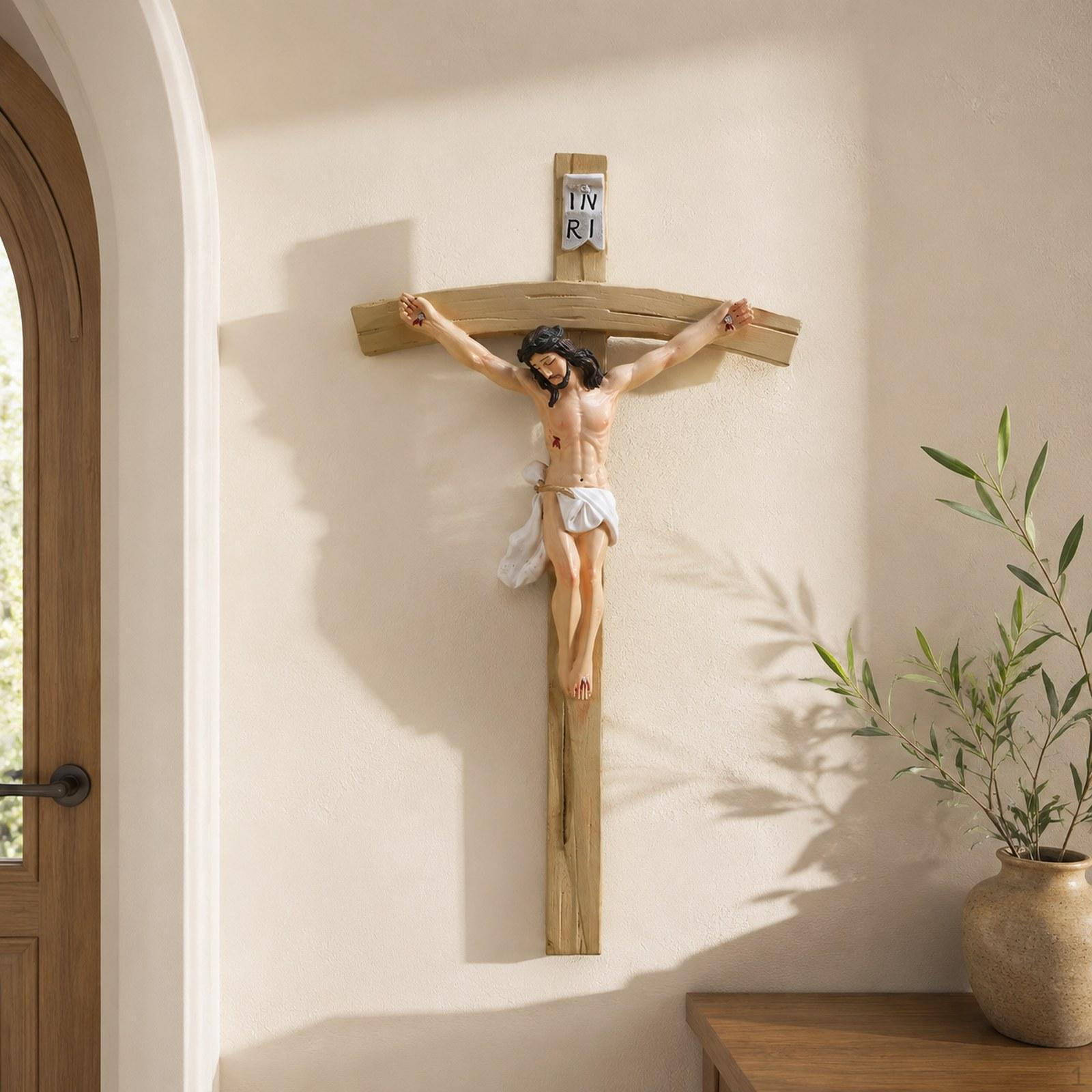 Handmade Crucifix Jesus Cross Statue Figurine Wall for Chapel Car Shelf Prayers