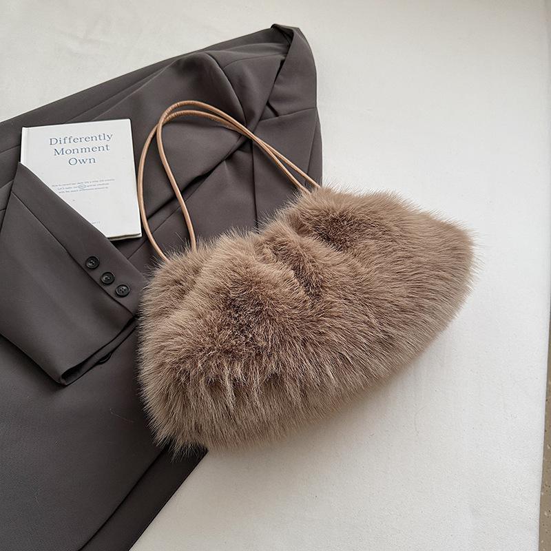 Furry Bag Women's 2025 Autumn New Fashion Simple Furry Shoulder Bag Texture Women's Portable Tote Bag