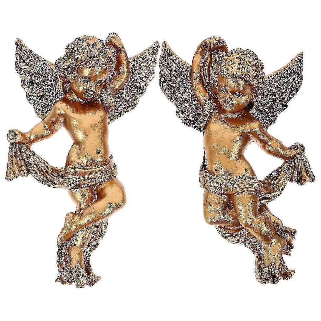 2026 Best!! Golden Resin Wall Hanging Angel Sculpture for Decor 2Pcs Set
