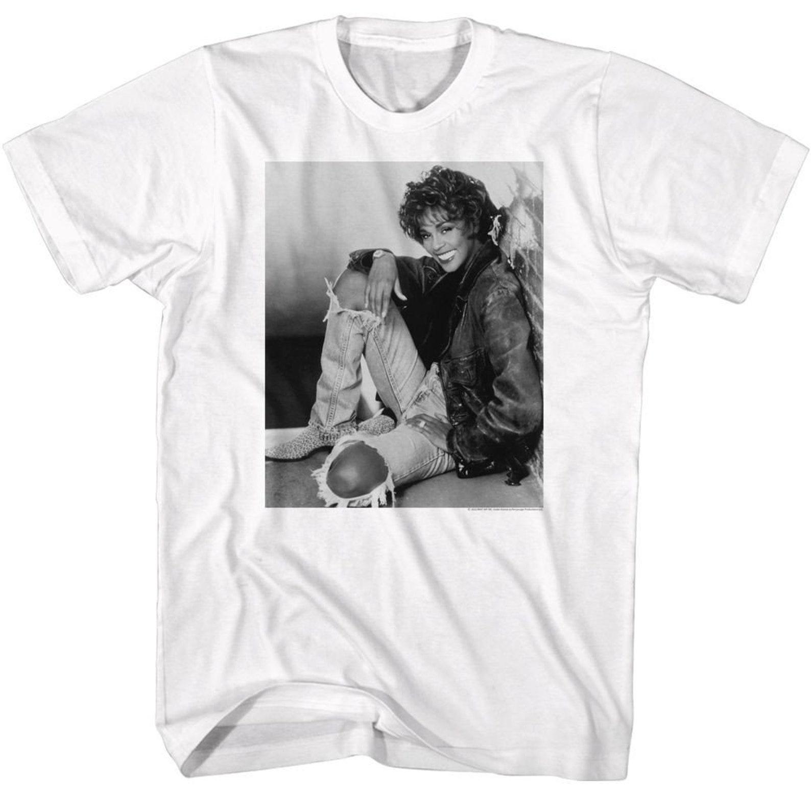 Whitney Houston BW Brick Wall Sit White T-Shirt XL