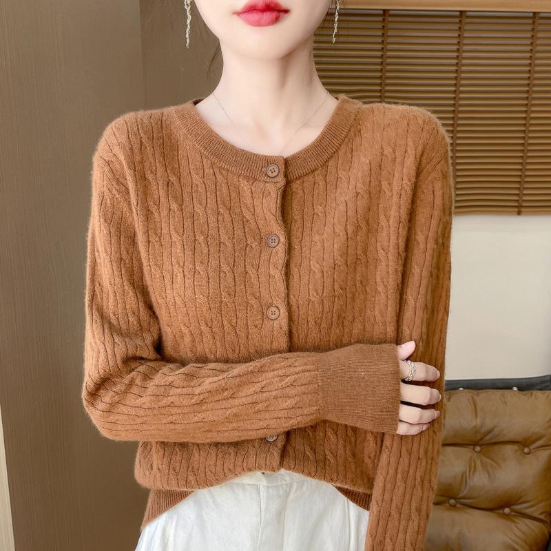 

Осенний женский трикотаж с круглым вырезом, перекрученный кардиган, свитер, куртка S верблюд/золотой