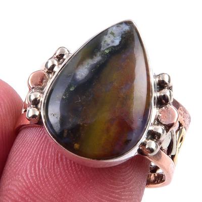 Natural Bloodstone Gemstone Handmade 925 Sterling Silver Two Tone Ring S.8 u5M93