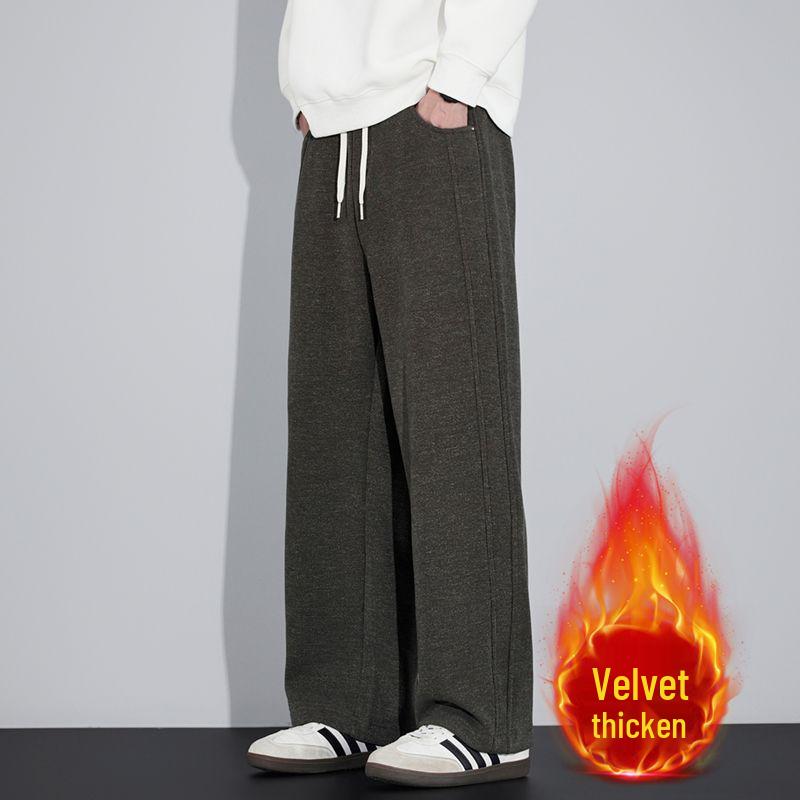 Men's Trendy Loose-Fit Velvet-Lined Sweatpants - Autumn/Winter Straight-Leg Dad Style